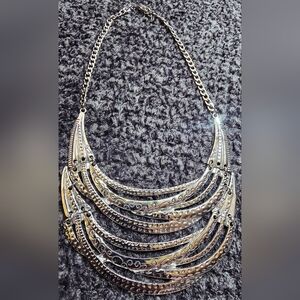 Paparazzi Silver Layered Bib Choker Necklace Boho Festival Statement